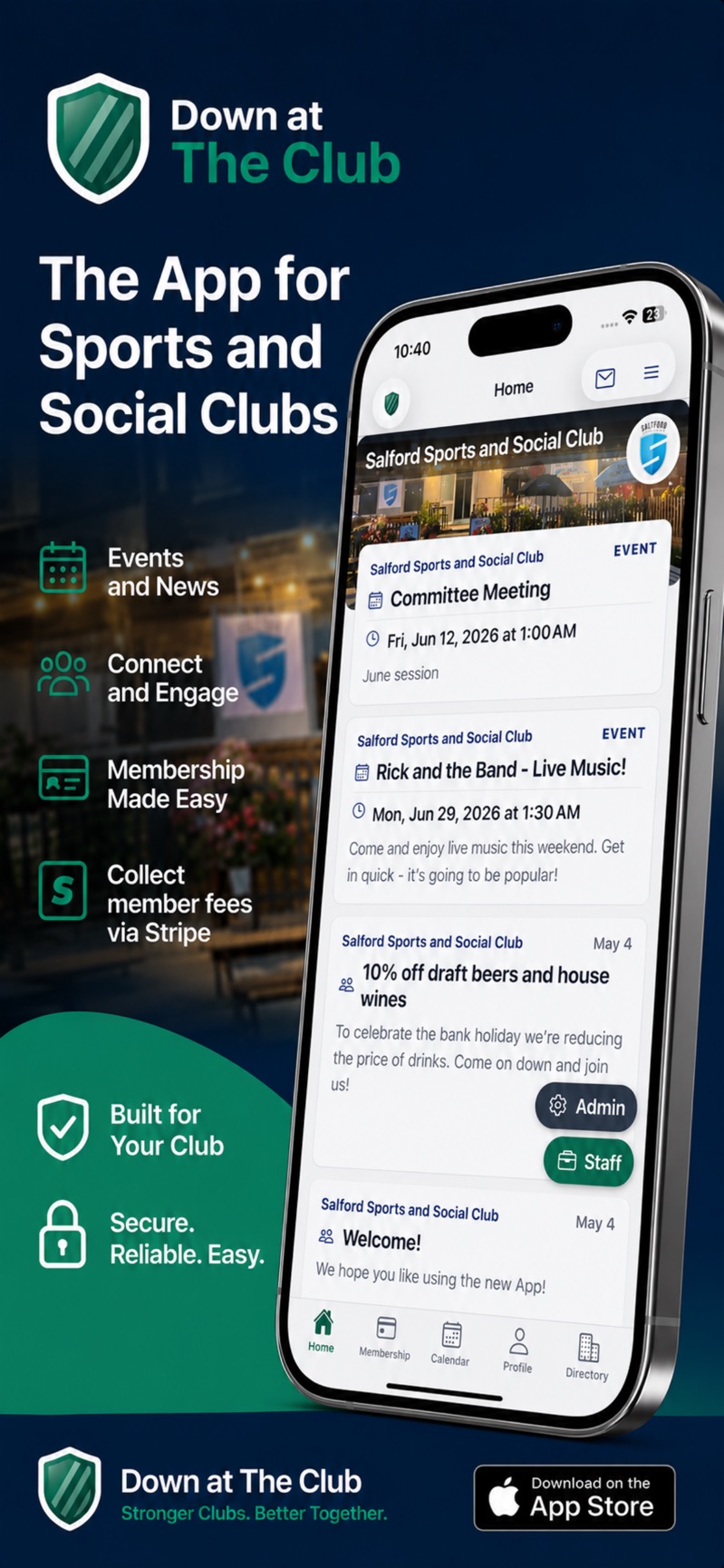 Down at The Club app — member home