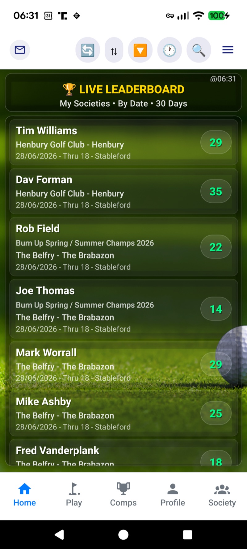 Burn Up Golf live leaderboard